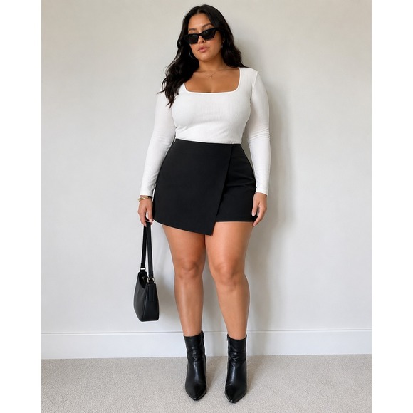 Guess Pants - GUESS Black Stretch Mini Skort XL Y2K Tailored Office Siren Minimalist Clubwear